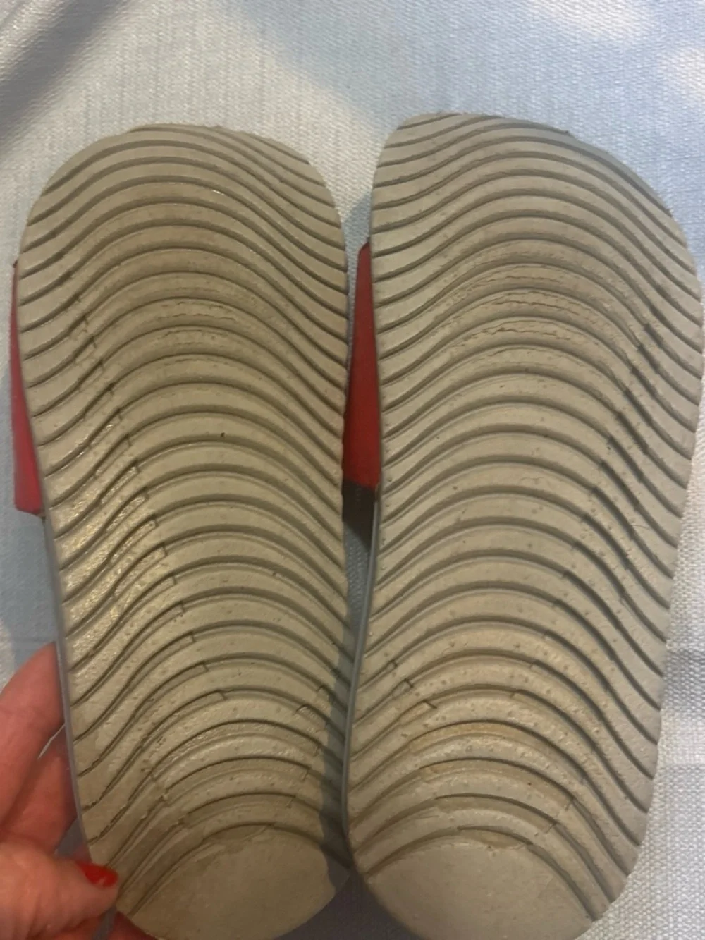 Nike Kids Red Slide Sandals with grey Swoosh